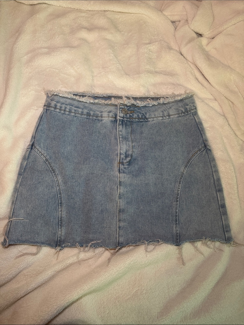 Forever 21 Light Blue Denim Mini Skirt with Frayed Hem